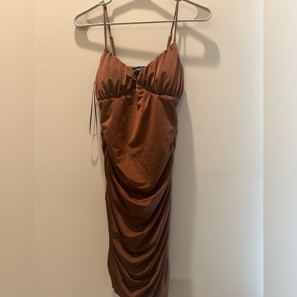 Lovely Day Brown Ruched Mini Dress